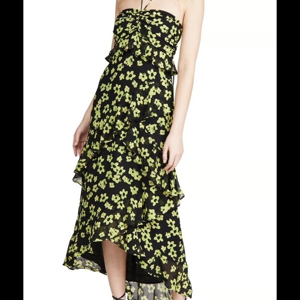 WAYF Strapless Dress with Green Floral Pattern XL